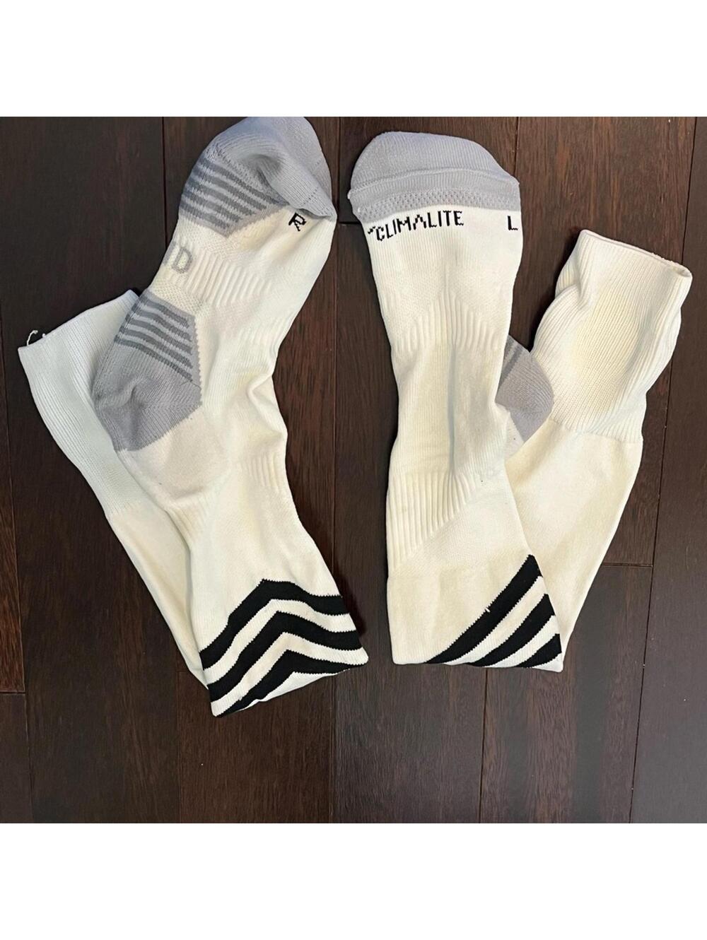 Adidas White Gray Soccer Socks Knee High Athletic Performance Cushioned